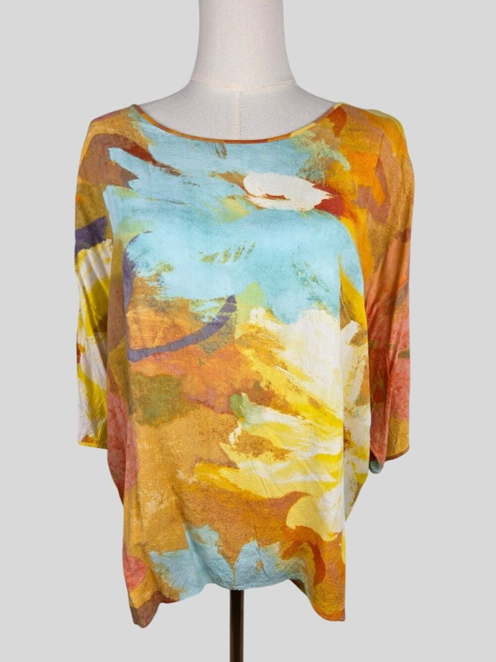 Jams World Dulce Floral Print Top Size L Peek A Boo Sleeve Made In Hawaii USA